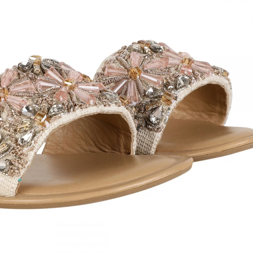 Fancy FLORAL CRYSTAL SLIDER - BABY PINK