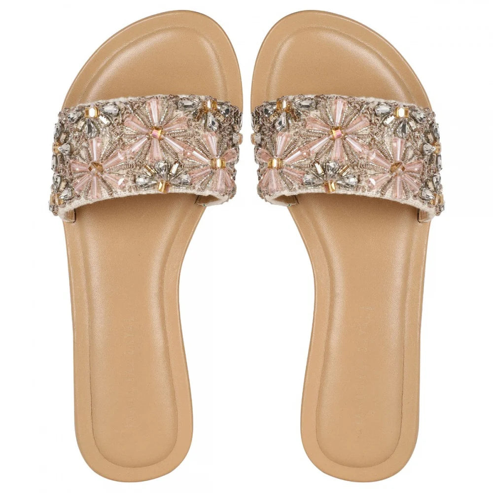 Fancy FLORAL CRYSTAL SLIDER - BABY PINK