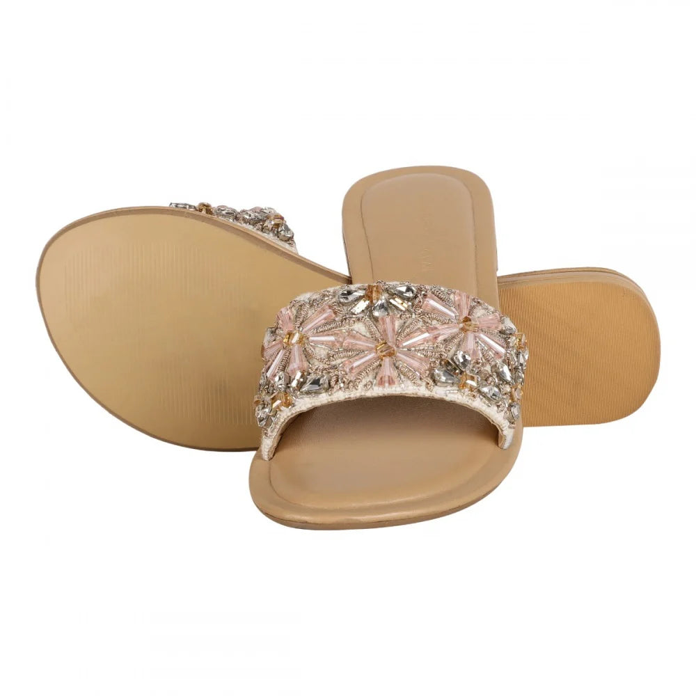 Fancy FLORAL CRYSTAL SLIDER - BABY PINK