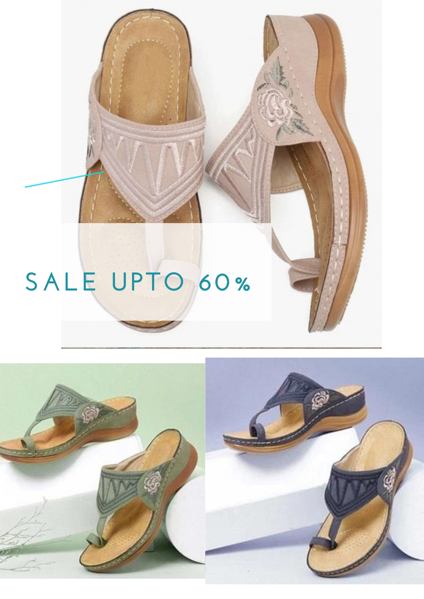 Floral Embroidered Wedge Women Slippers