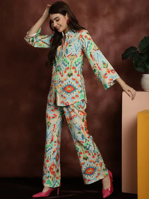 Beige Color Abstract Printed Viscos Rayon Co-ord Set