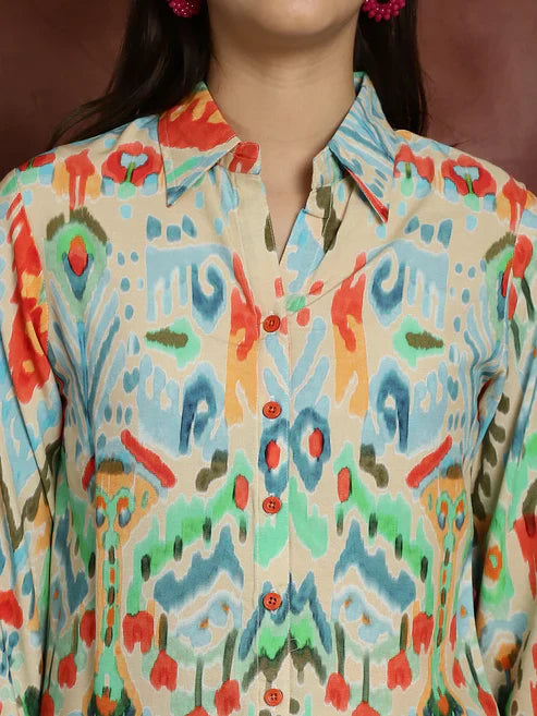 Beige Color Abstract Printed Viscos Rayon Co-ord Set