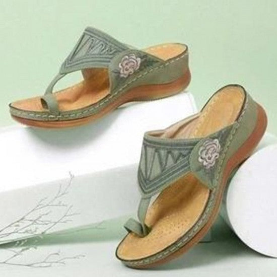 Floral Embroidered Wedge Women Slippers