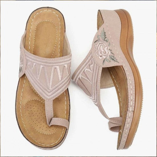 Floral Embroidered Wedge Women Slippers