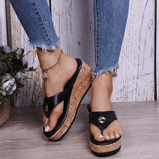 Copy of Stylish Slip On Wedge Heel Sandals for Women - BLACK