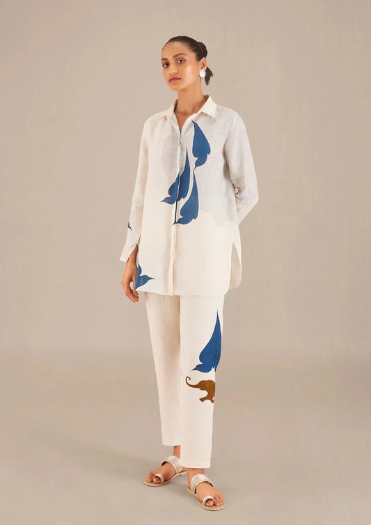 FEATHERED HERD ELEGANCE: WOMEN'S WHITE CO-ORD SET