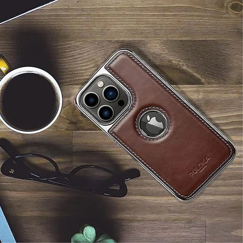 Leather Back Case - Compatible with iPhone Series - Luxury Bumper Case - Flexible Vegan Leather