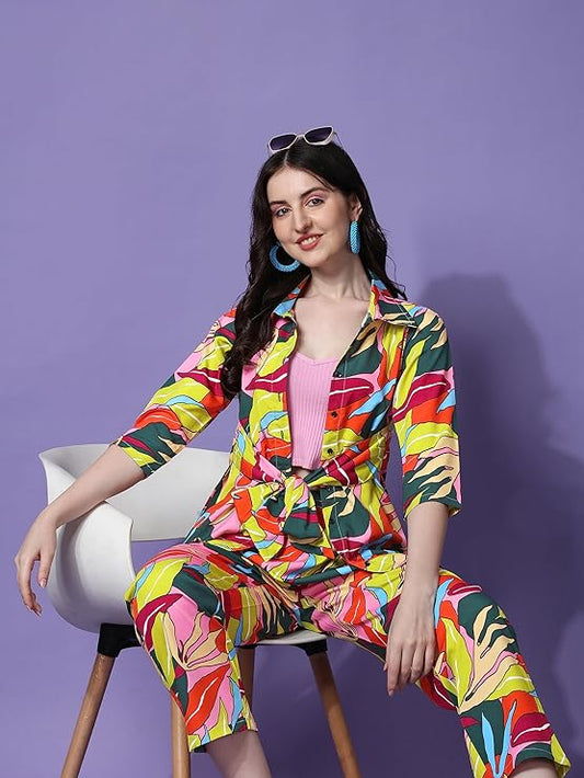 Vibrant Delight Multicolor Print Shirt-Style Co-ord Set