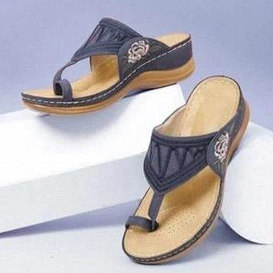 Floral Embroidered Wedge Women Slippers