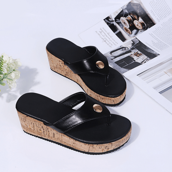 Copy of Stylish Slip On Wedge Heel Sandals for Women - BLACK