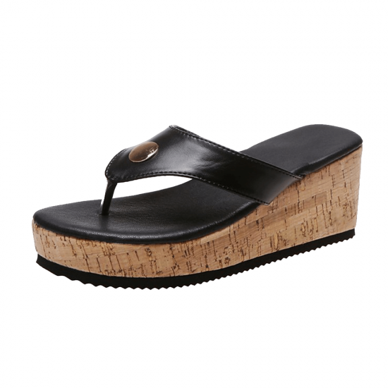 Copy of Stylish Slip On Wedge Heel Sandals for Women - BLACK