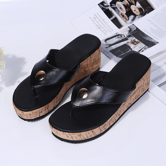 Copy of Stylish Slip On Wedge Heel Sandals for Women - BLACK
