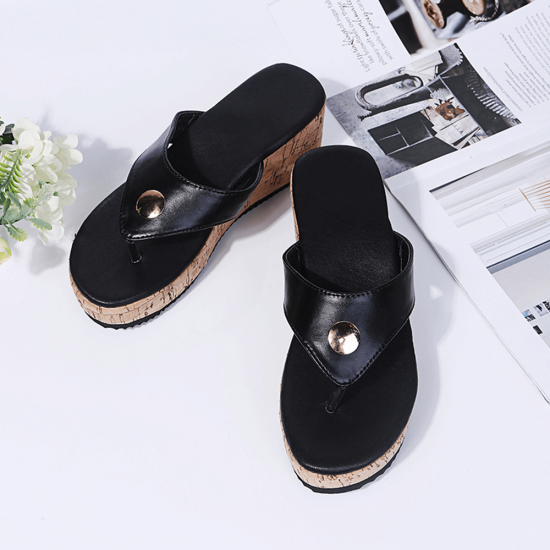 Copy of Stylish Slip On Wedge Heel Sandals for Women - BLACK